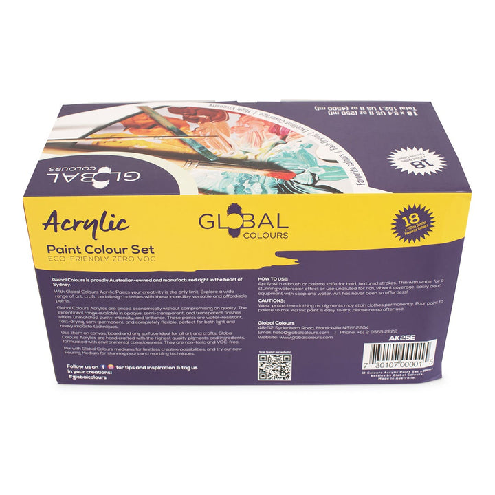Global Colours Eco-Friendly Fine Art Acrylic Paint Set 18 x 250ml