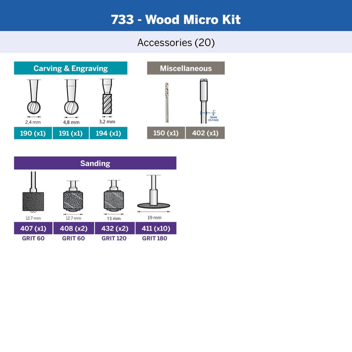 Dremel Wood Accessory Micro Kit (733) 20 Piece