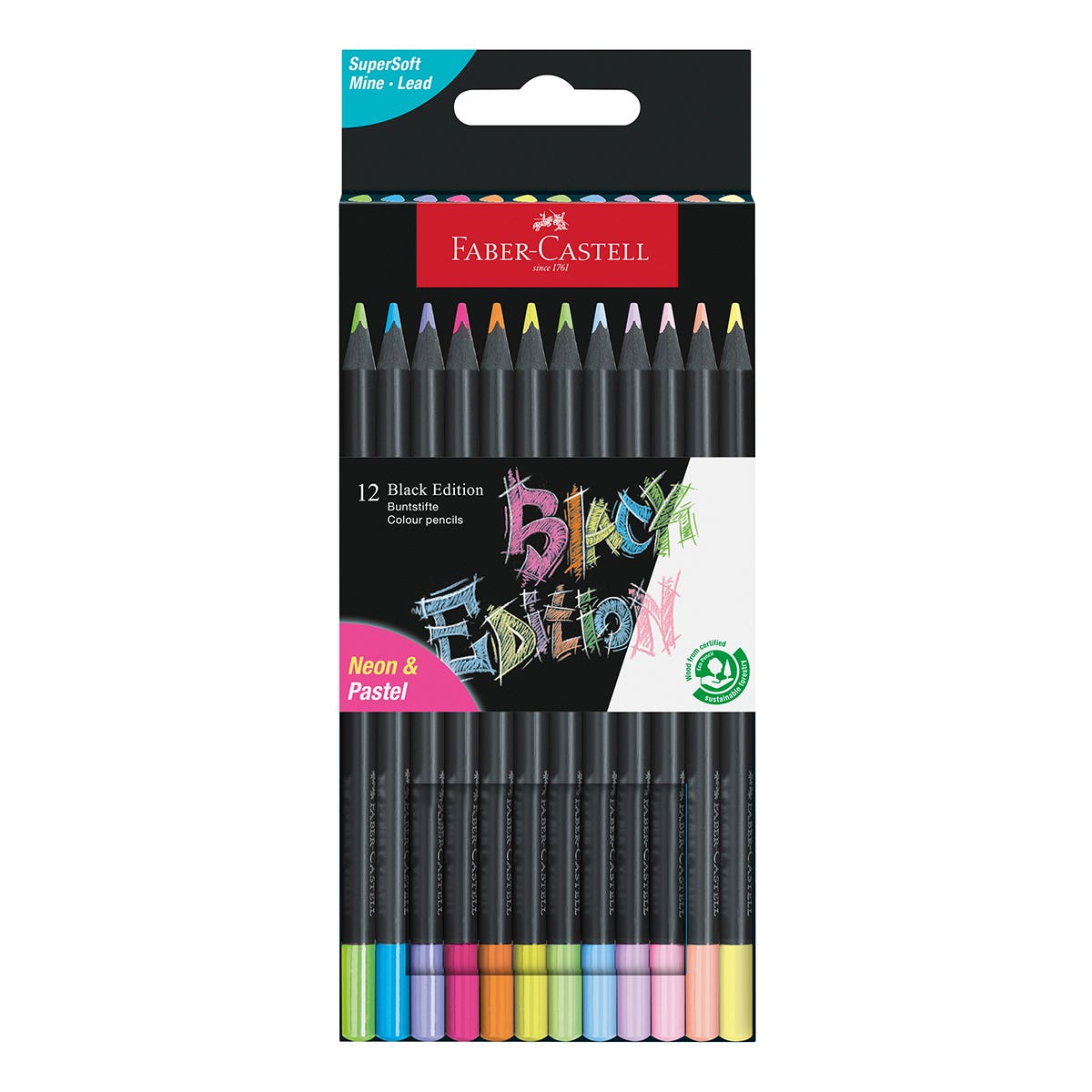 Faber-Castell Black Edition Colour Pencil Neon & Pastel Set 12
