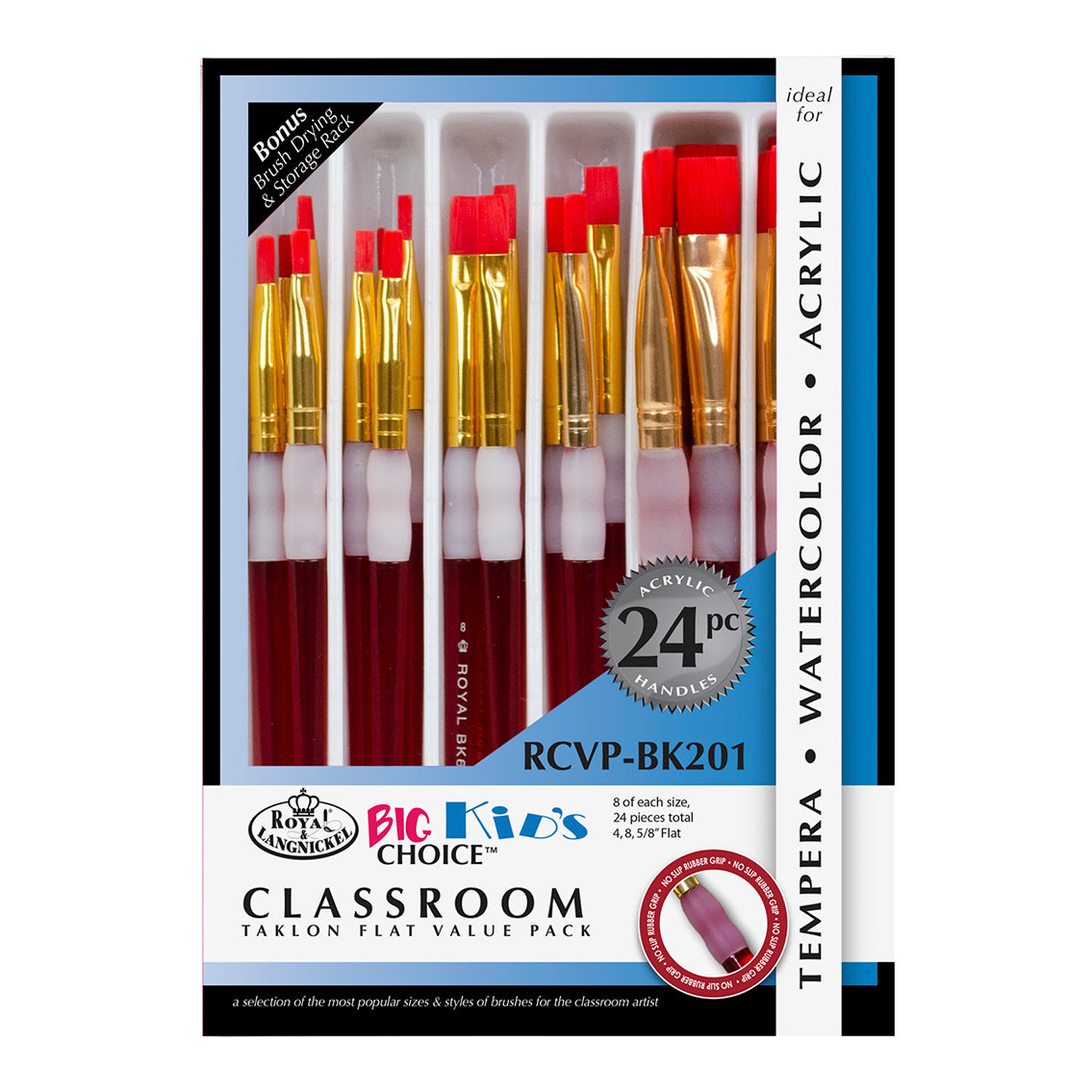 Royal Langnickel Classroom Red Grip Taklon Brush Set 24 Flat