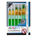 Royal Langnickel Classroom Green Grip Taklon Brush Set 24 Round