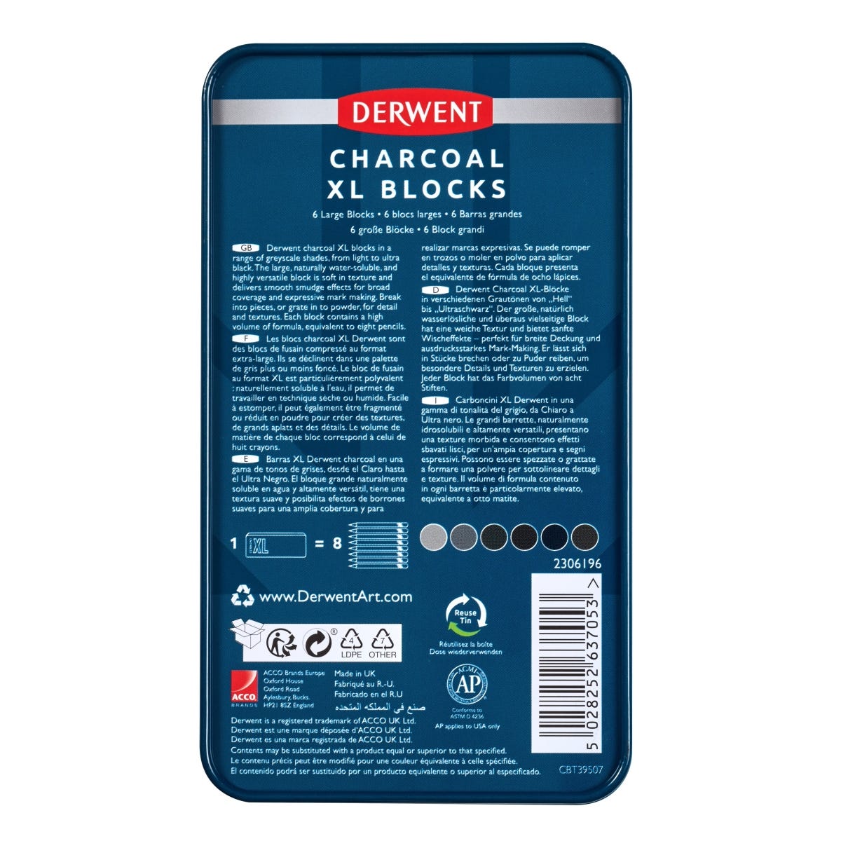 Derwent XL Charcoal Block Tin Set 6