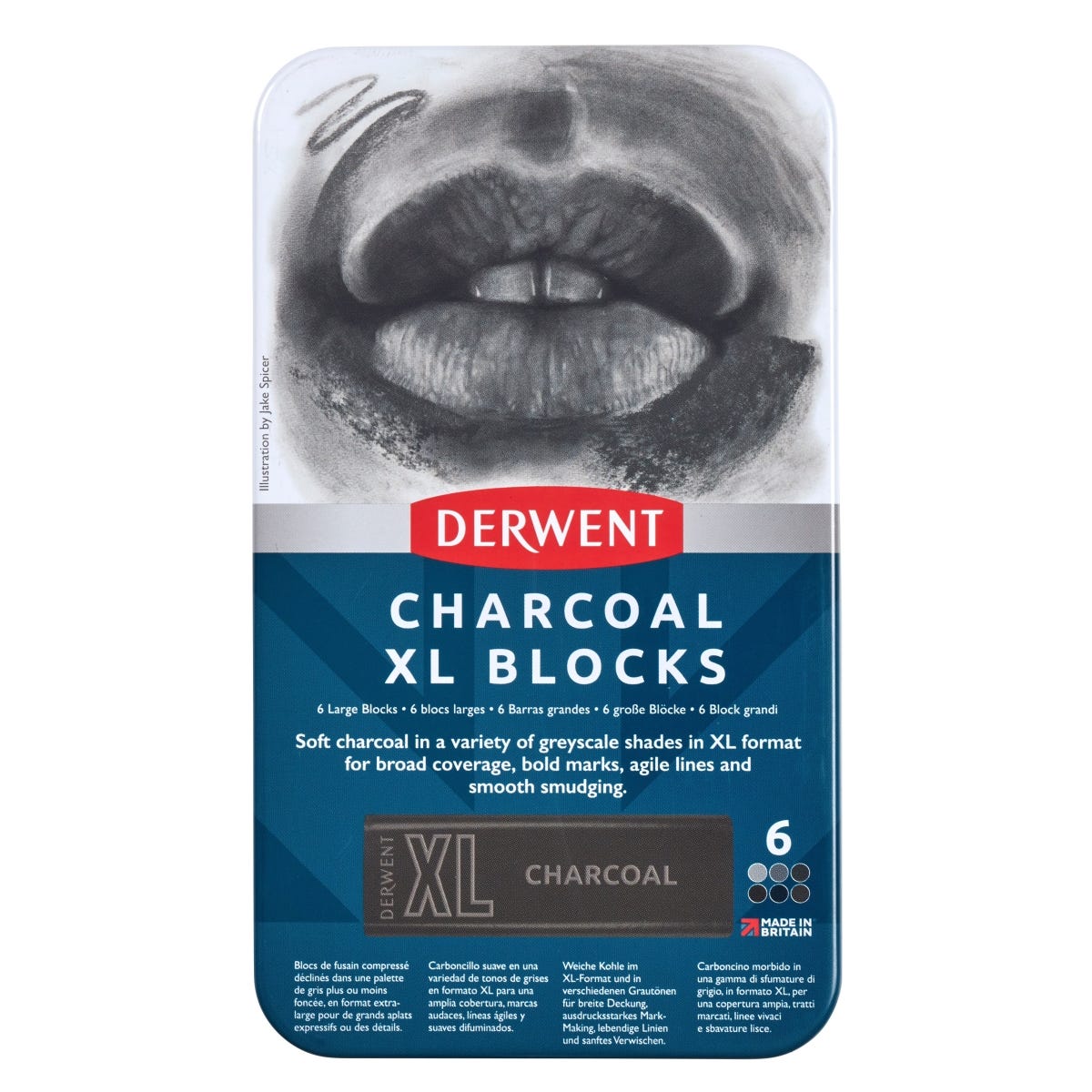 Derwent XL Charcoal Block Tin Set 6