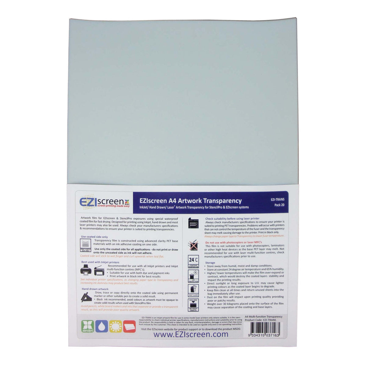 Eziscreen Artwork Transparency A4 Pack 20